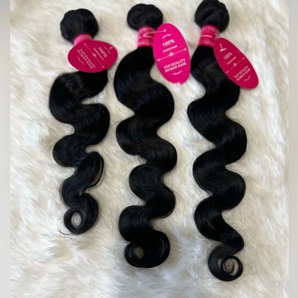 Body Wave Human Hair 20, 22 & 24  Inch 10A Brazilian  Black Virgin Human Bundles